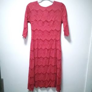 NWT Dainty Jewells Lace Dress Size Large Magenta Red Modest Sleeves